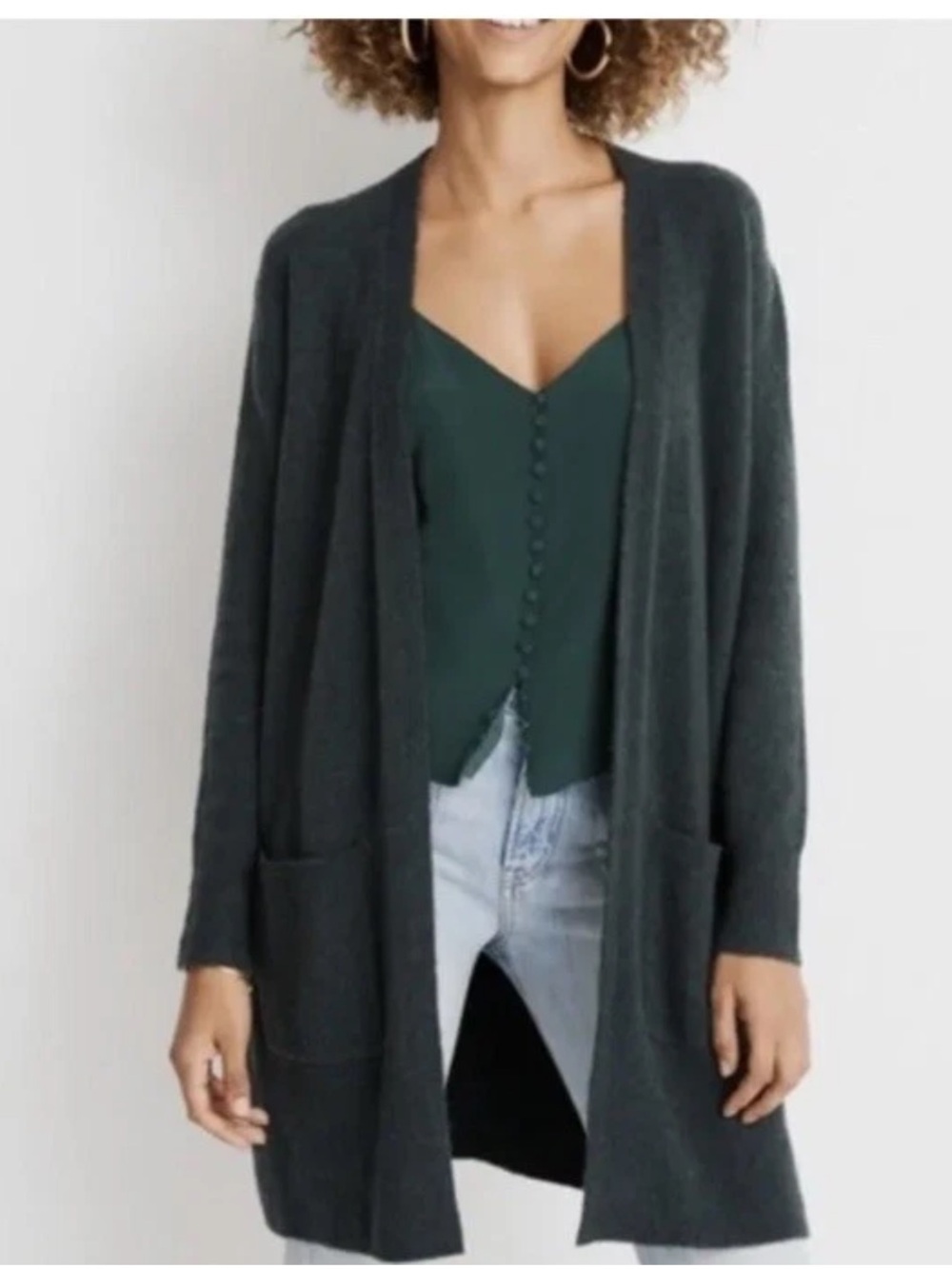 Madewell Dark Teal Open-Front Long Cardigan Sz XXS